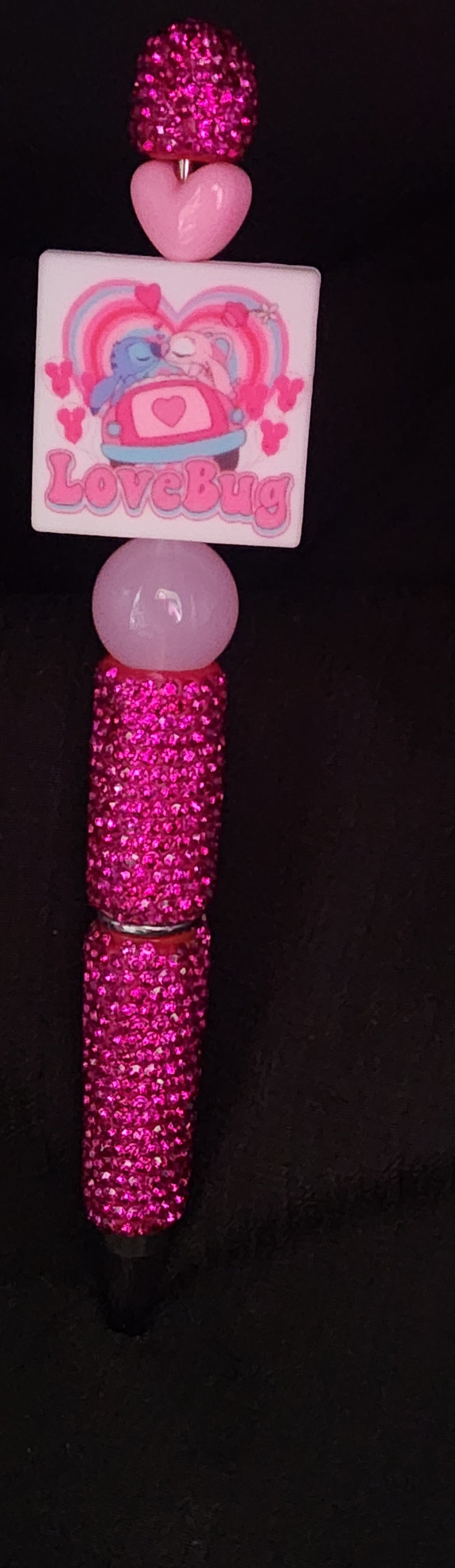 Magenta Rhinestone pen w/ stitch in car