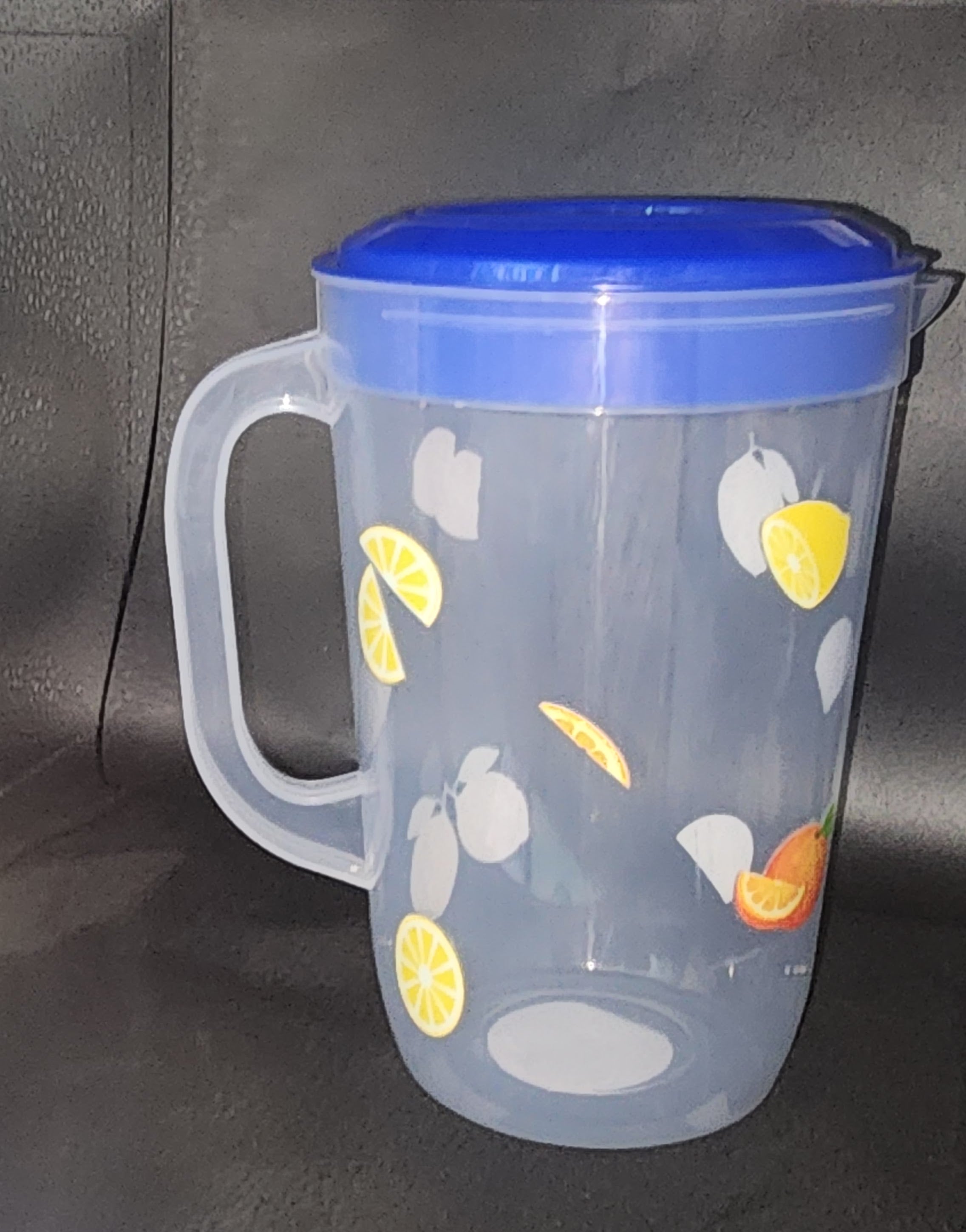 Clear Pitcher with fruit stickers