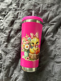 Medium Pink Tumbler with a Duck and Flowers