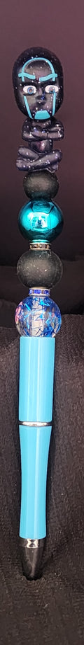 Light blue pen with black/blue star wars looking guy