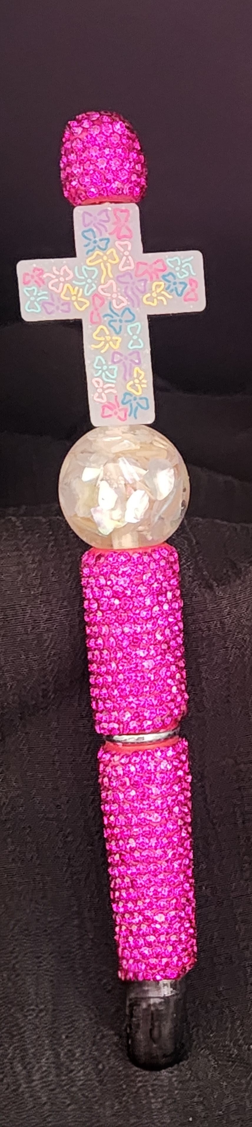 Hot pink rhinestone pen with a Cross w/bows
