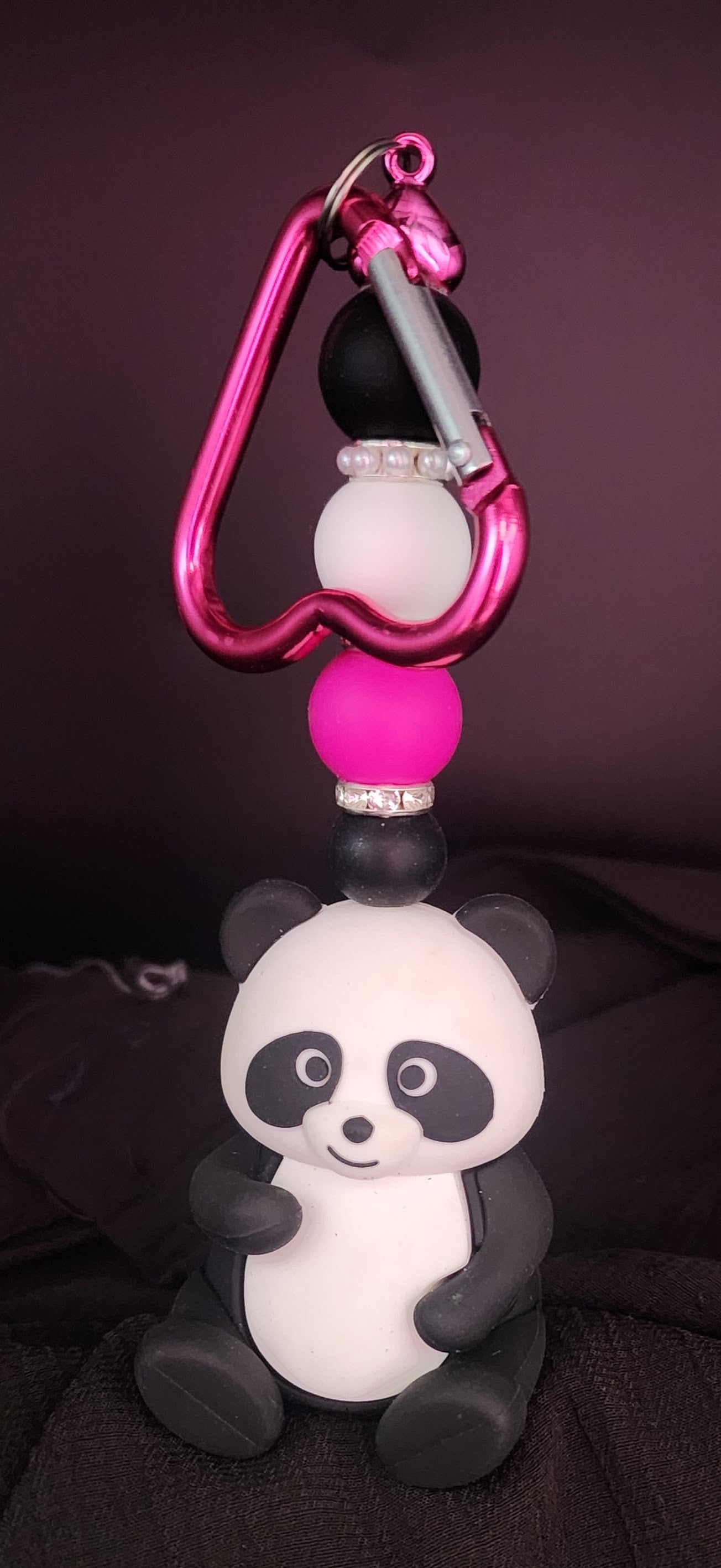 Panda on Pink Heart Keychain