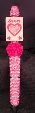 Pink rhinestone pen with Sweethearts box focal