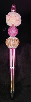 Shiny pink/gold pen pink bead w/pearls flower bead