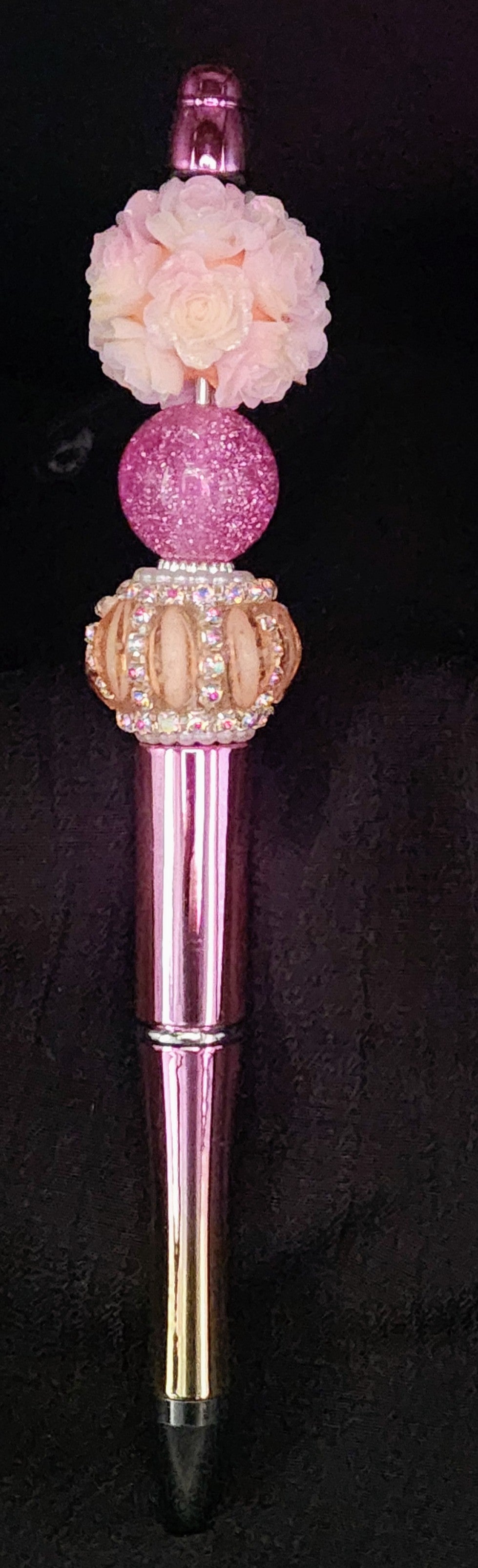 Shiny pink/gold pen pink bead w/pearls flower bead