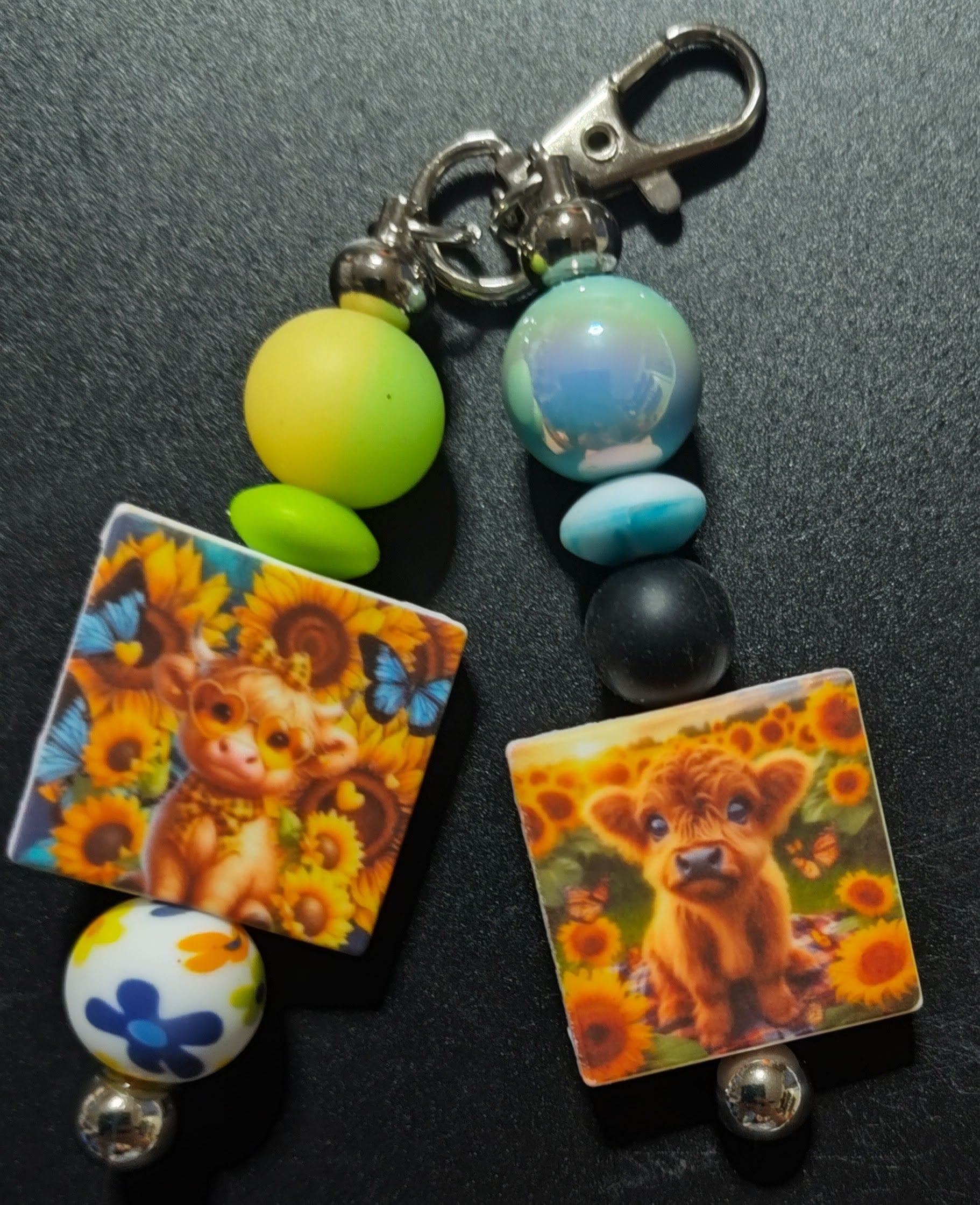 Double Keychain w/Cows and Sunflowers