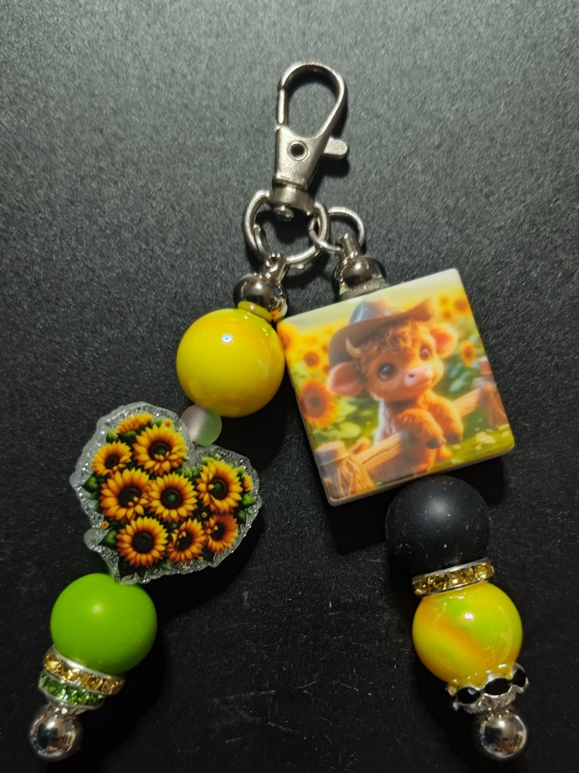 Double Keychain w/Sunflowers and a Cow
